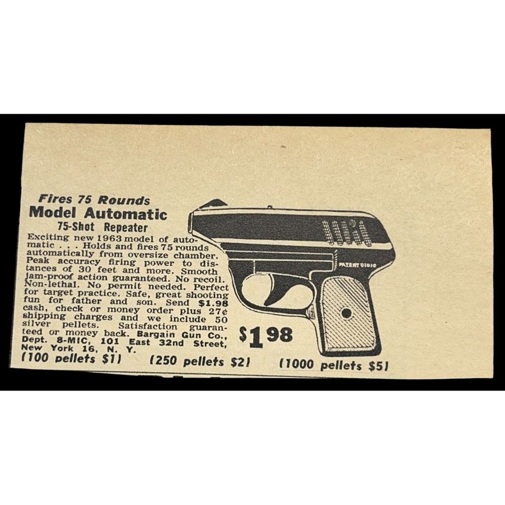Bargain Gun Co Mini Print Ad Vintage 1963 75 Shot Repeater Model Automatic